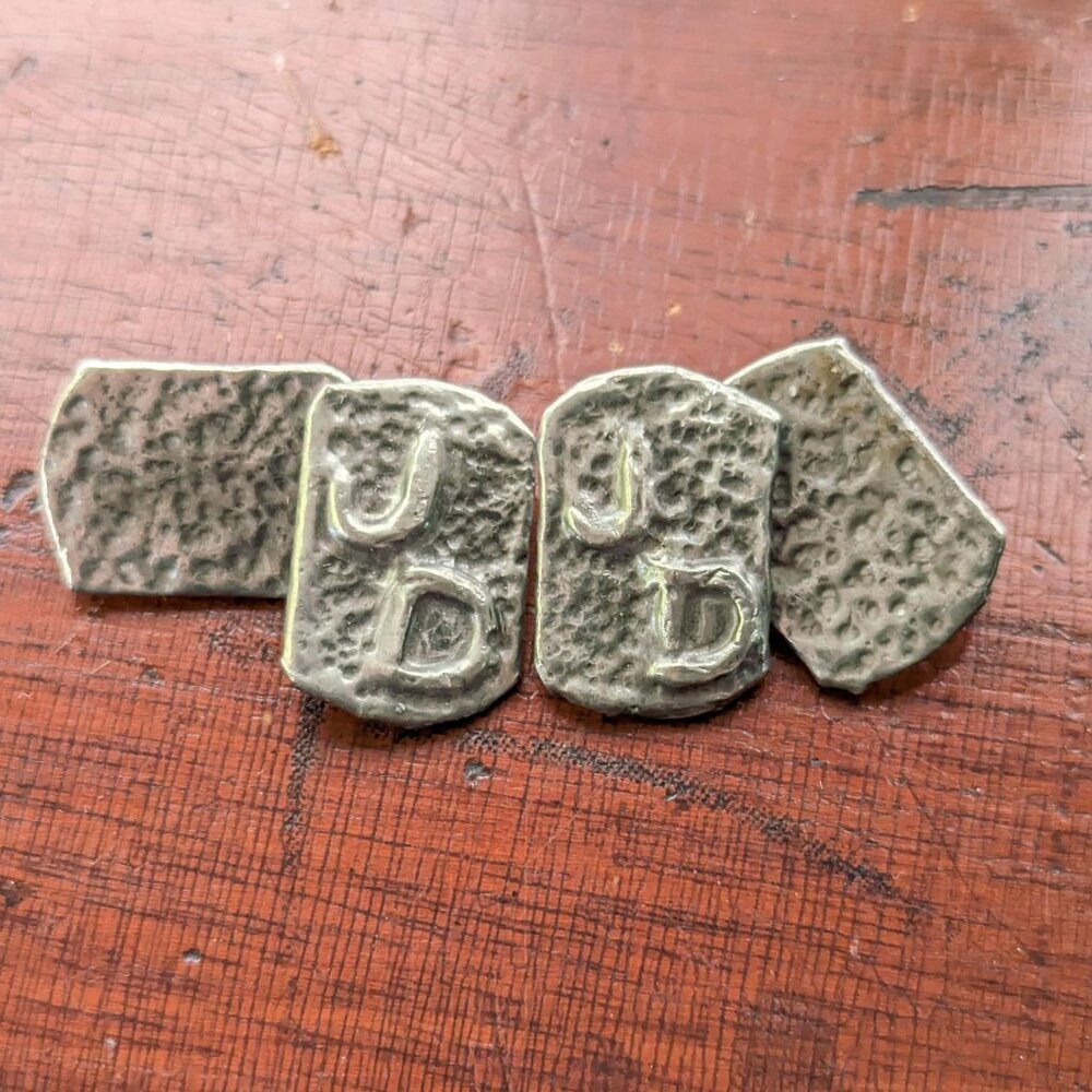 Brutalist monogram cufflinks, Vintage arts and crafts JD cuff links, modernist